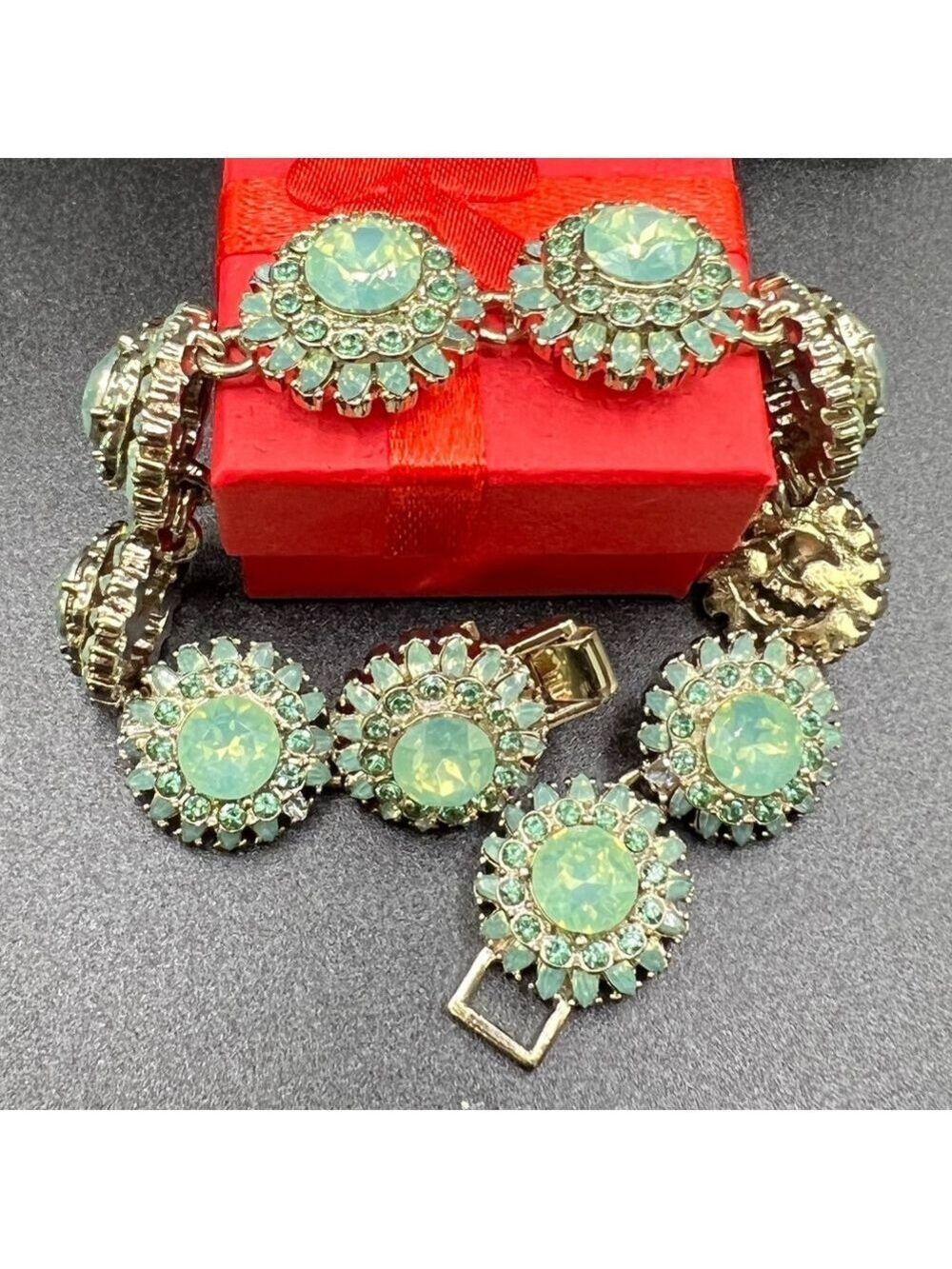 Exquisite Large Round Pacific Opal Crystal Floral Cluster Bracelet - Picture 10 of 12